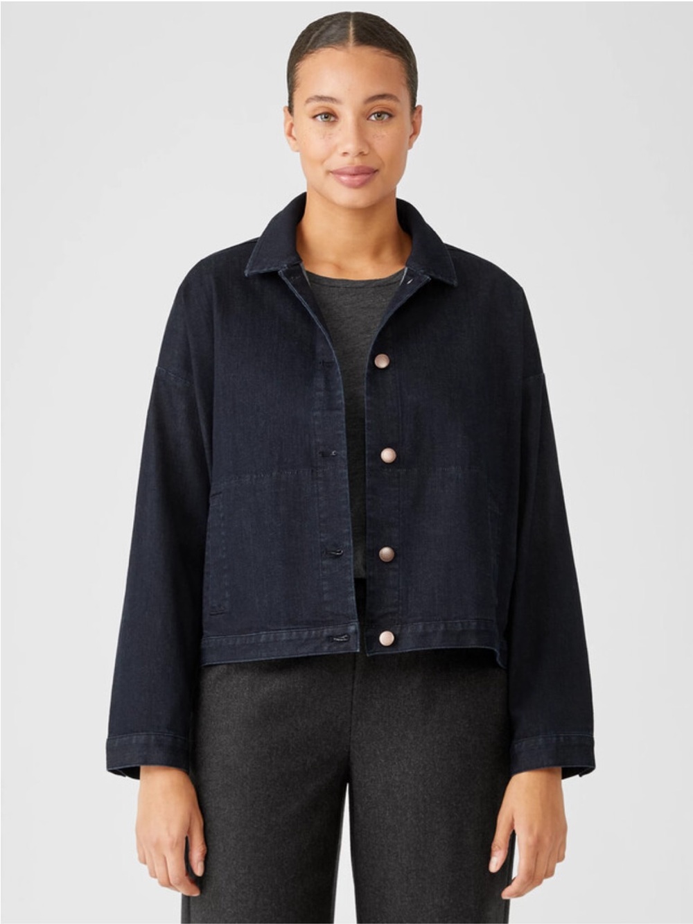 Eileen Fisher Organic Cotton Stretch Denim Jacket Small